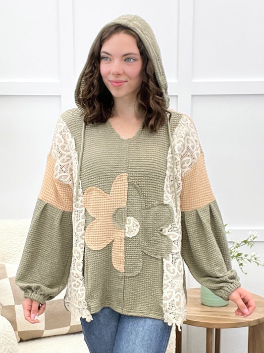 Posy Drift Textured Top - Olive