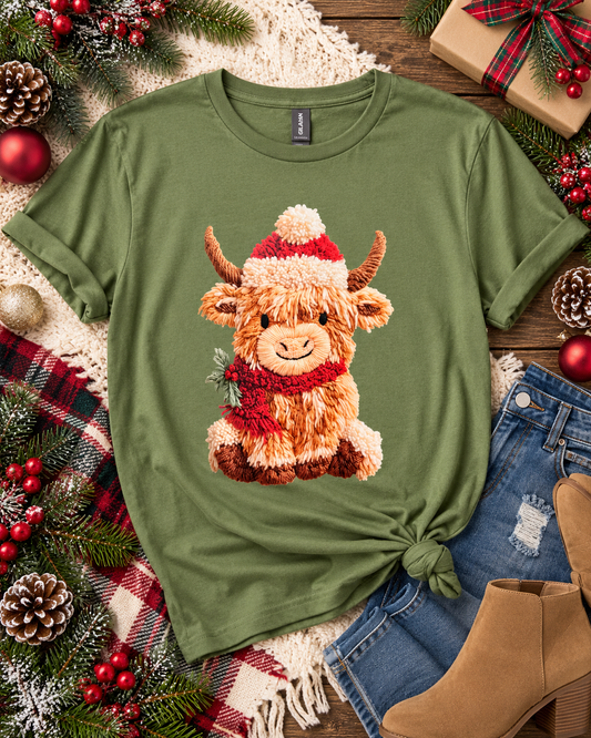 Cozy Christmas Highland Cow Graphic Tee