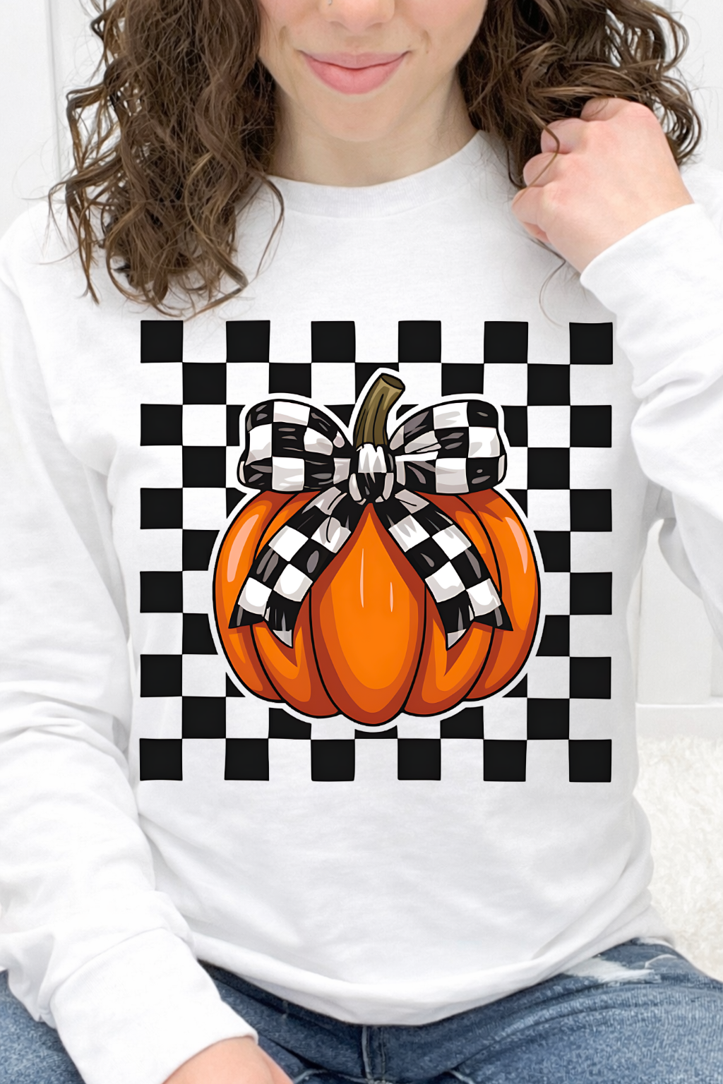 White Checker Bow & Pumpkin Graphic Collection
