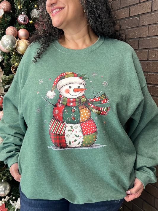 Patchwork Quilt Snowman Graphic Sweatshirt