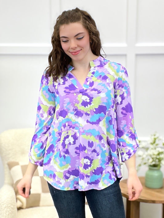 Dear Scarlett Vivid Petals Purple Abstract Tunic Top