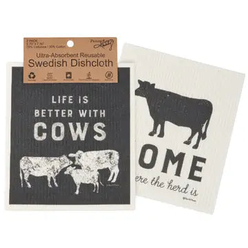 Reusable Ultra-Absorbent Cows Swedish Dishcloth Set