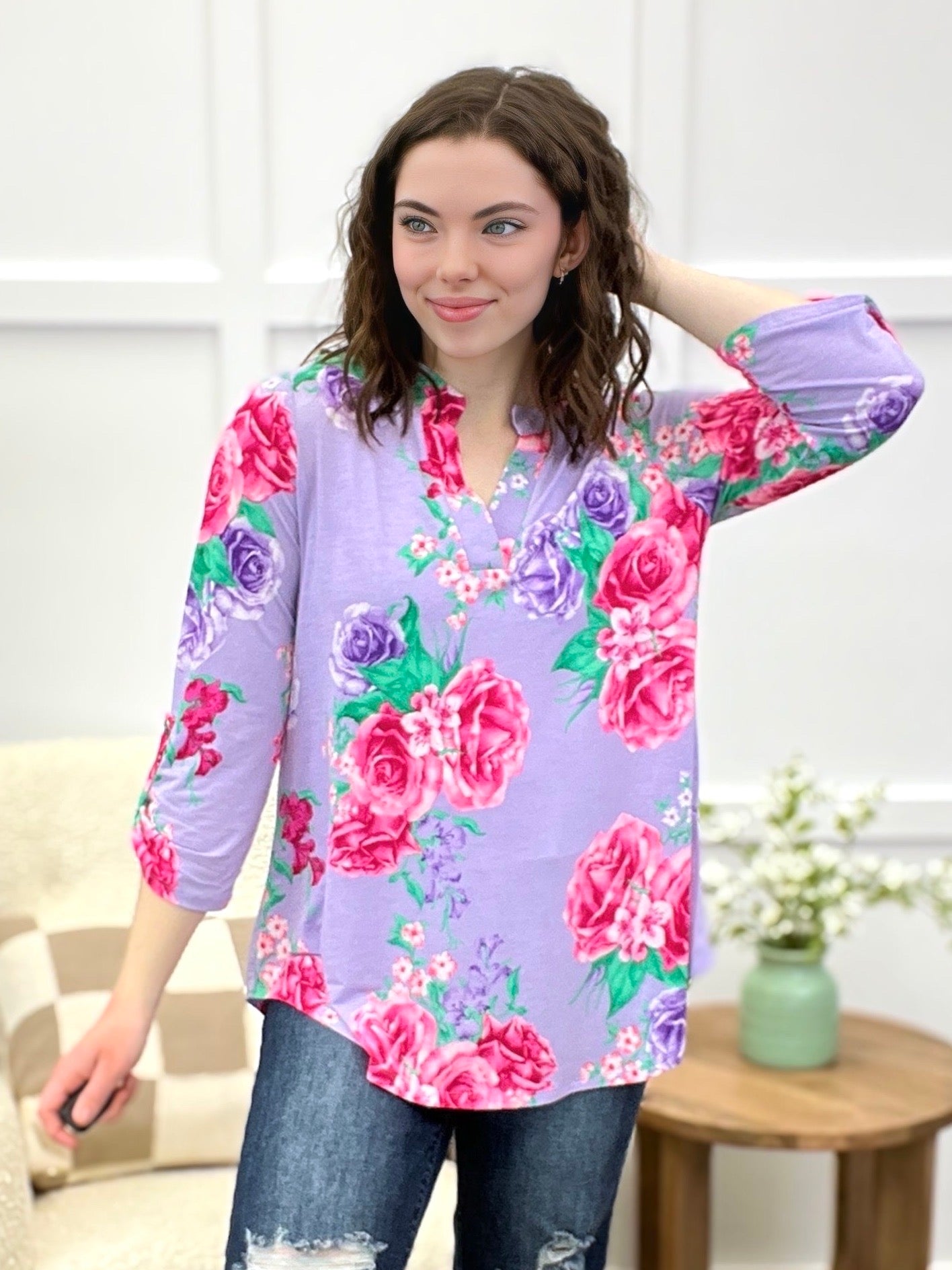 Dear Scarlett Lavender Bliss Floral Tunic Top