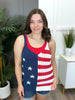 Women's Reg/Plus V-Neck American Flag Pattern Sleeveless Sweater Top