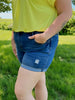 The Clara Medium Wash Distressed Cuffed Denim Shorts