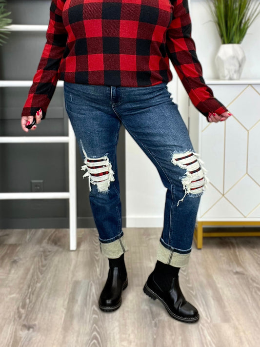 Judy Blue Be My Boyfriend Buffalo Plaid Boyfriend Jeans