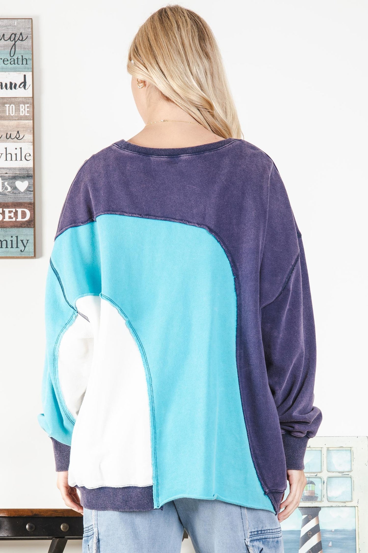 Ocean Breeze Color Block Terry Sweater