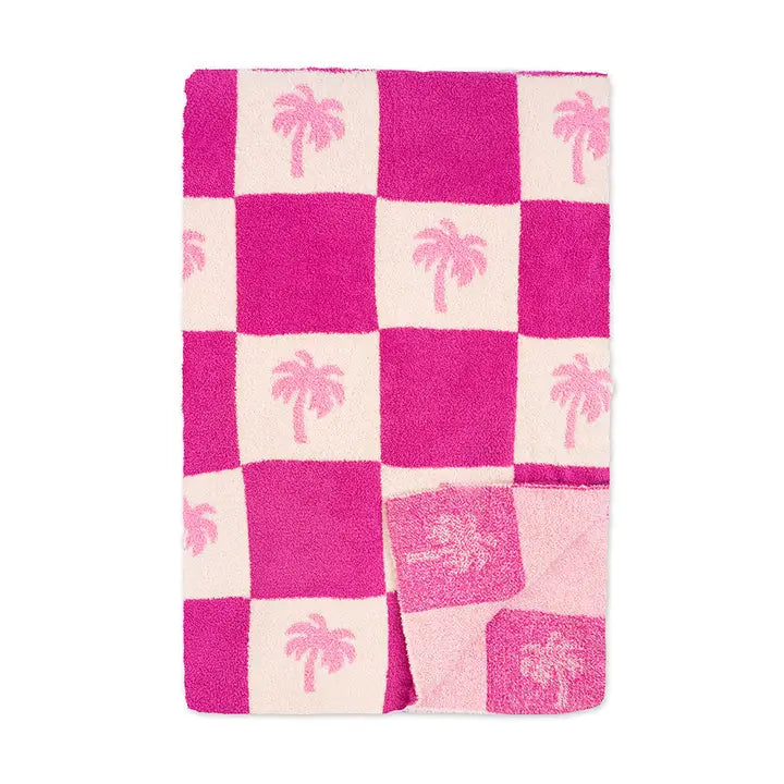 Pink Palm Checkered Throw Blanket