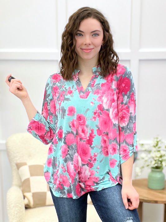 Dear Scarlett Aqua Bloom Tunic Top