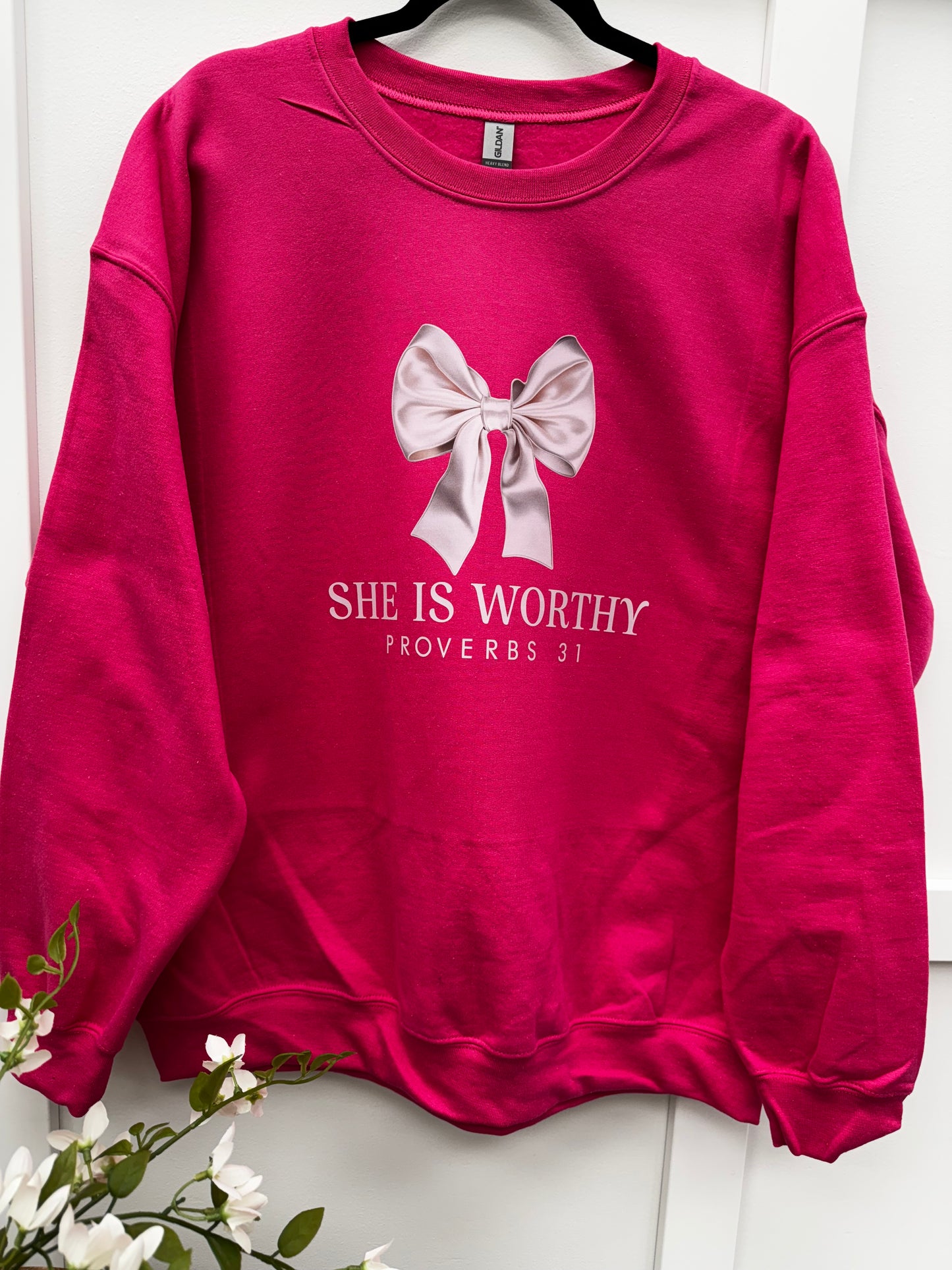 She Is Worthy Bow Graphic Sweatshirt