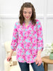 Dear Scarlett Pink Blossom Aqua Floral Tunic Top