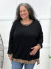 Women's REG/PLUS Black Oversized Top w/ Animal Print Contrast