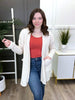 Women's REG/PLUS Solid Urban Ribbed Long Sleeve Open Cardigan, Cream