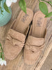 Clingy Camel Suede Corky Slip on Shoes