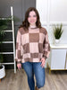 Women's REG/PLUS Mocha Checkered Oversized Sweatshirt Top