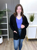 Women's REG/PLUS Black Waffle Knit Open Cardigan