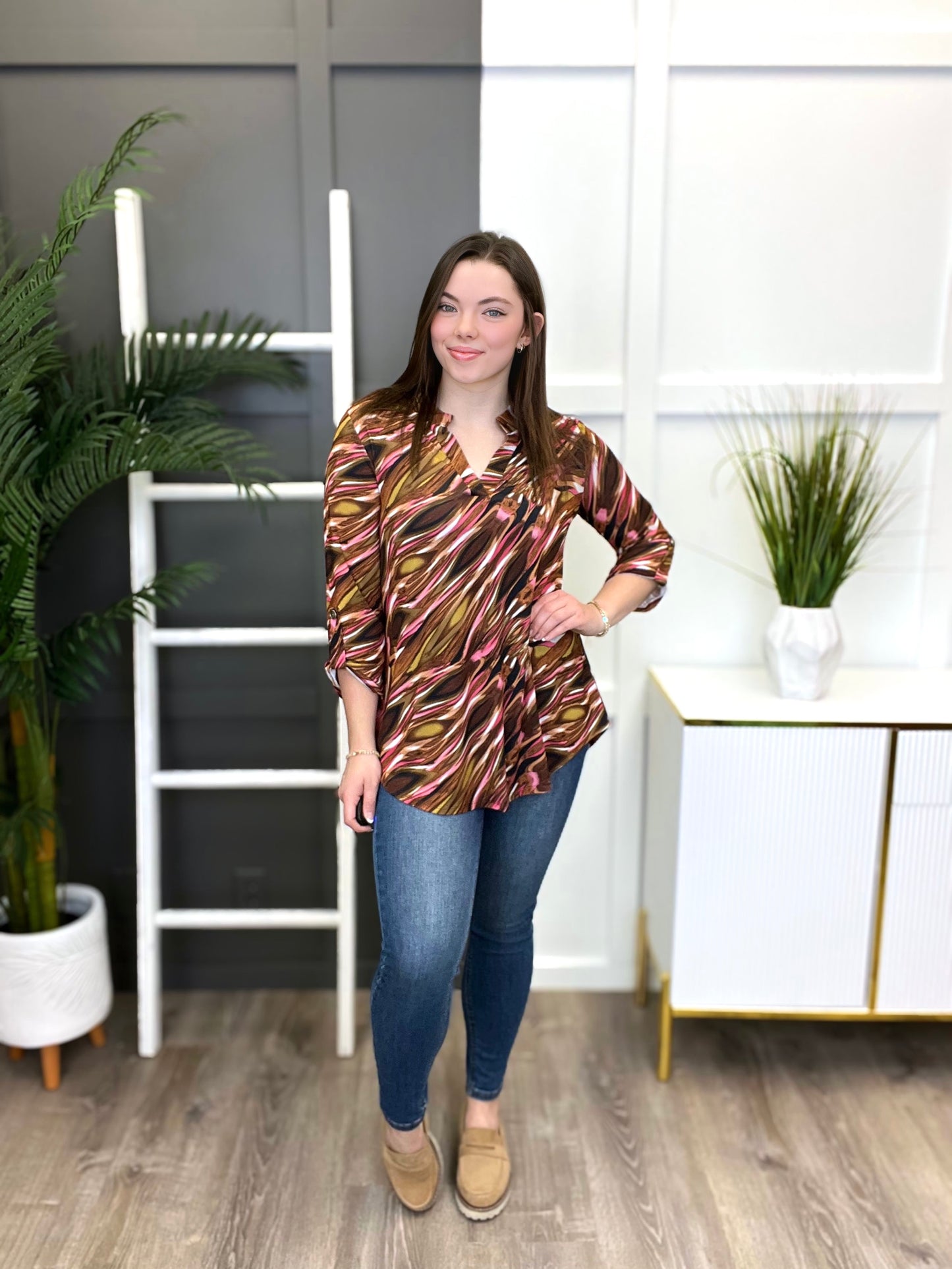 Dear Scarlett Women's Rust Pink Abstract Print Lizzy Top