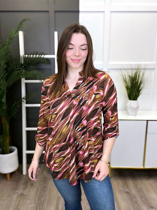 Dear Scarlett Women's Rust Pink Abstract Print Lizzy Top