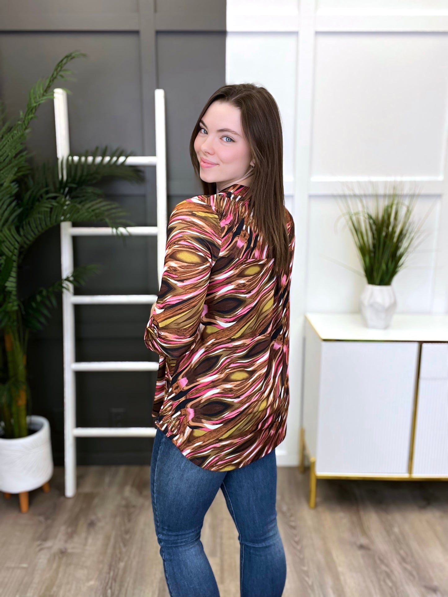 Dear Scarlett Women's Rust Pink Abstract Print Lizzy Top