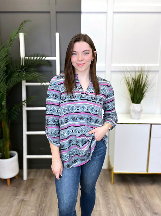 Dear Scarlett Women's Charcoal Aztec Print Lizzy Top