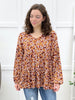 Women's Rust Floral Print Tiered V-Neck Top