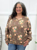 Women's Brown Floral Print Oversized Pullover Top