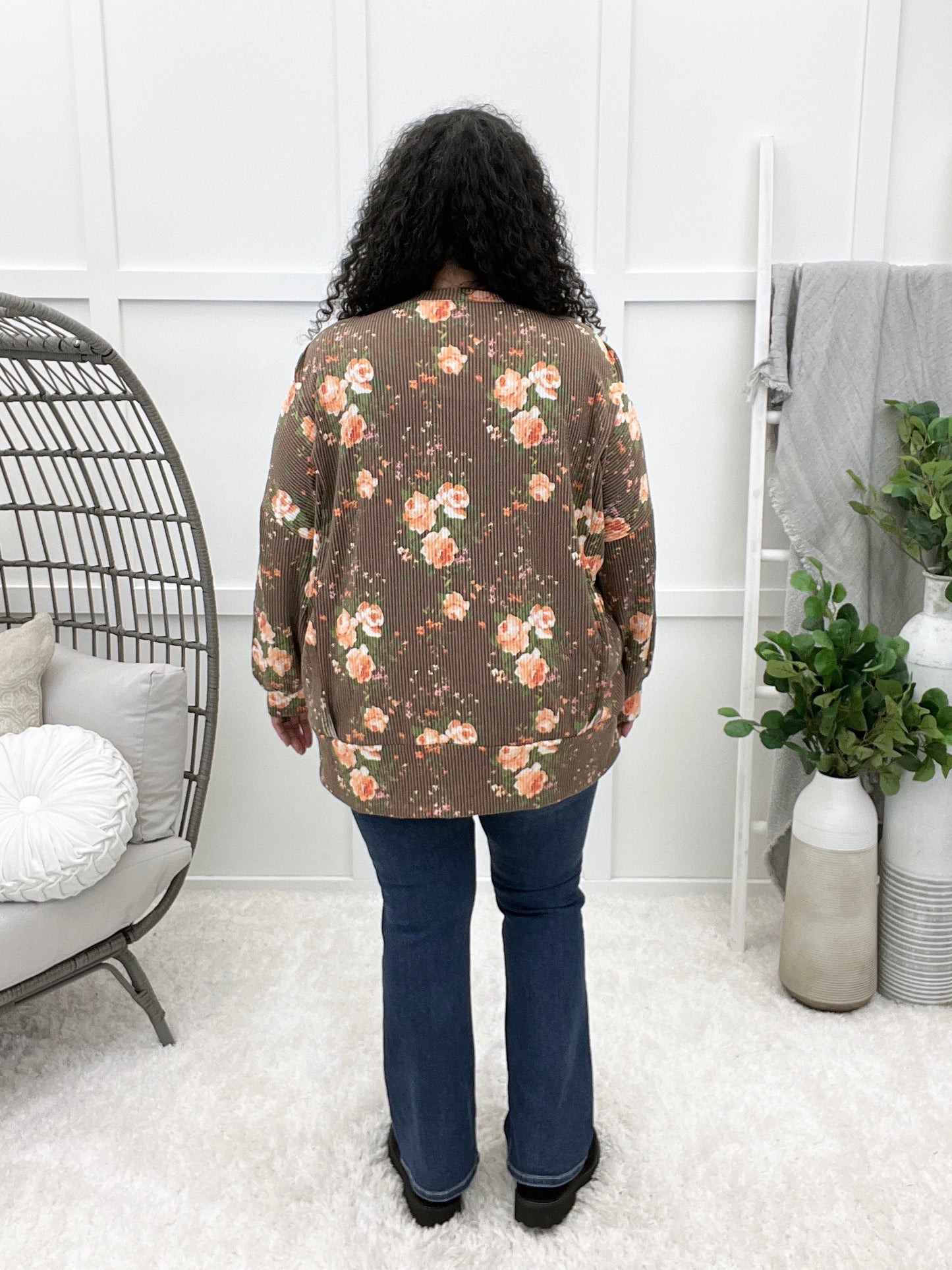 Women's Brown Floral Print Oversized Pullover Top