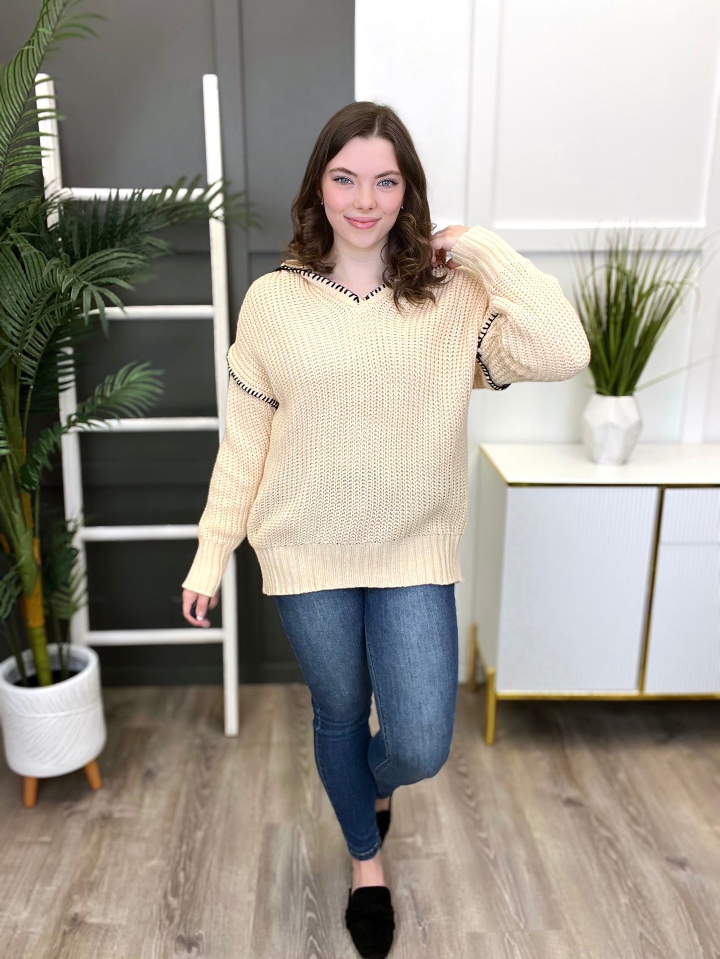 Women's REG/PLUS Taupe Solid Hooded Pullover Sweater Top