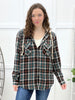 Women's Green & Black Plaid Hooded Button Up Top