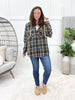 Women's Green & Black Plaid Hooded Button Up Top