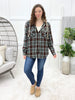 Women's Green & Black Plaid Hooded Button Up Top