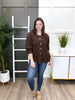 Women's REG/PLUS Brown Button Up Long Sleeve Top