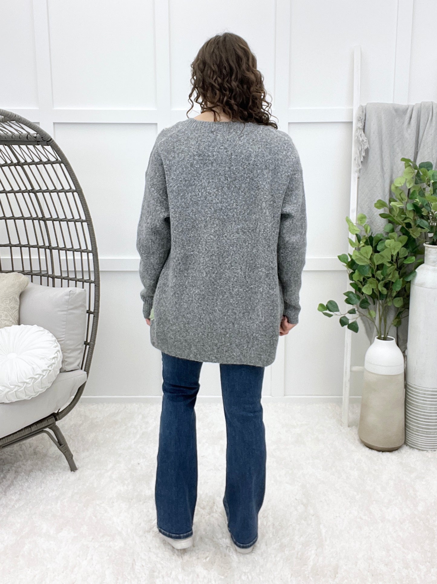 Puff Floral Two Tone Sweater Cardigan