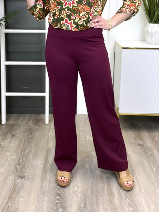 Dear Scarlett Women's  Solid Wide Leg Magic Pants, Wine