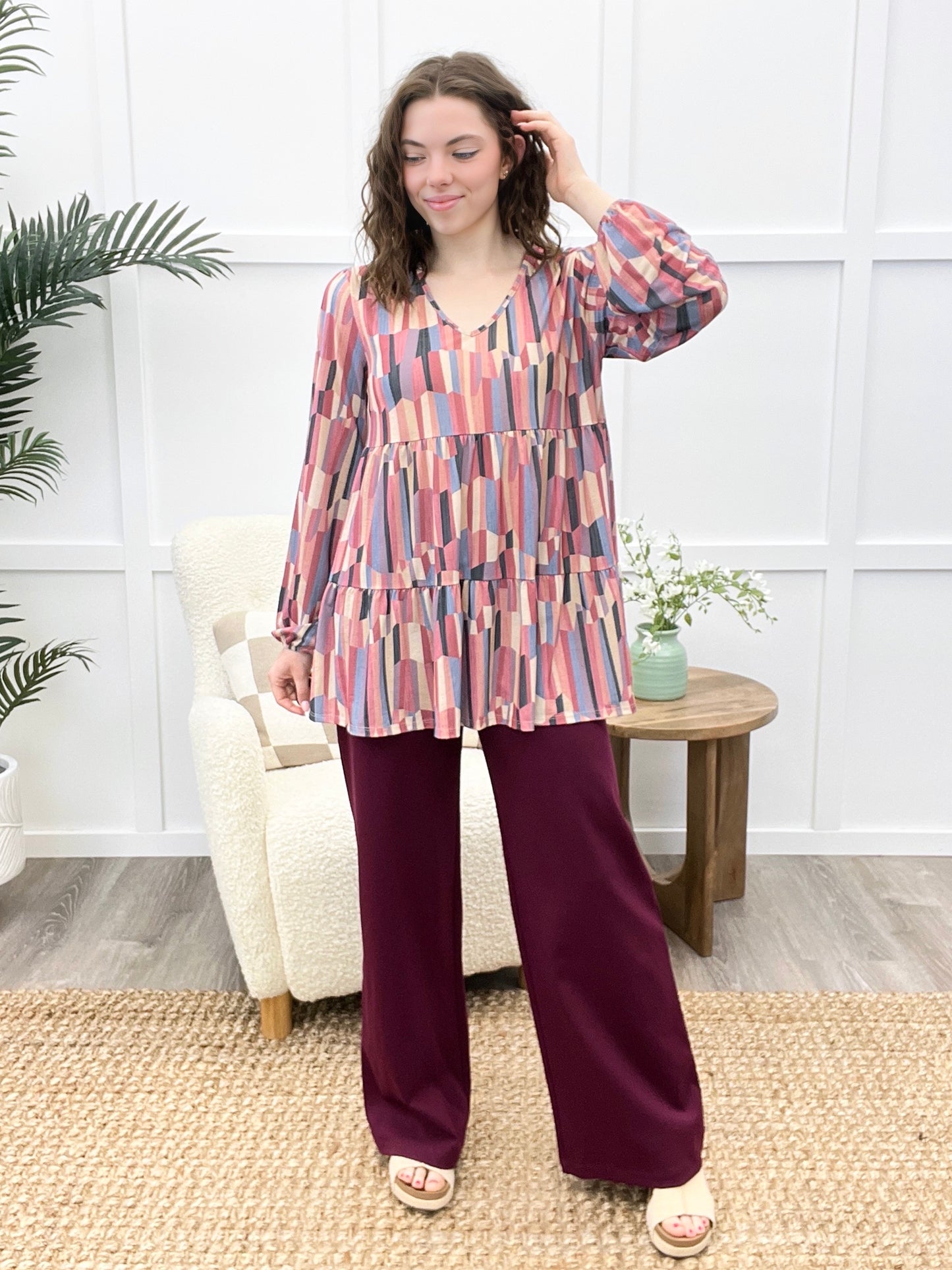 Dear Scarlett Women's  Solid Wide Leg Magic Pants, Wine