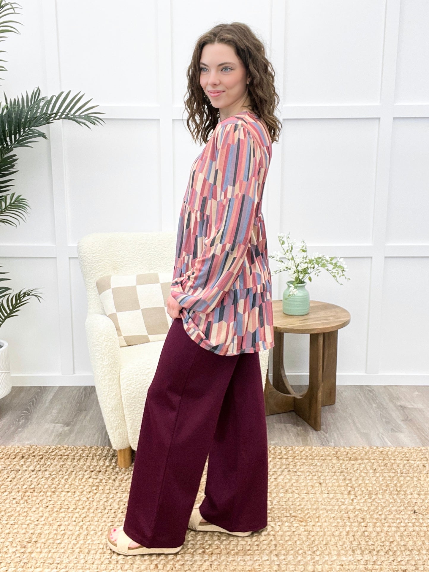 Dear Scarlett Women's  Solid Wide Leg Magic Pants, Wine
