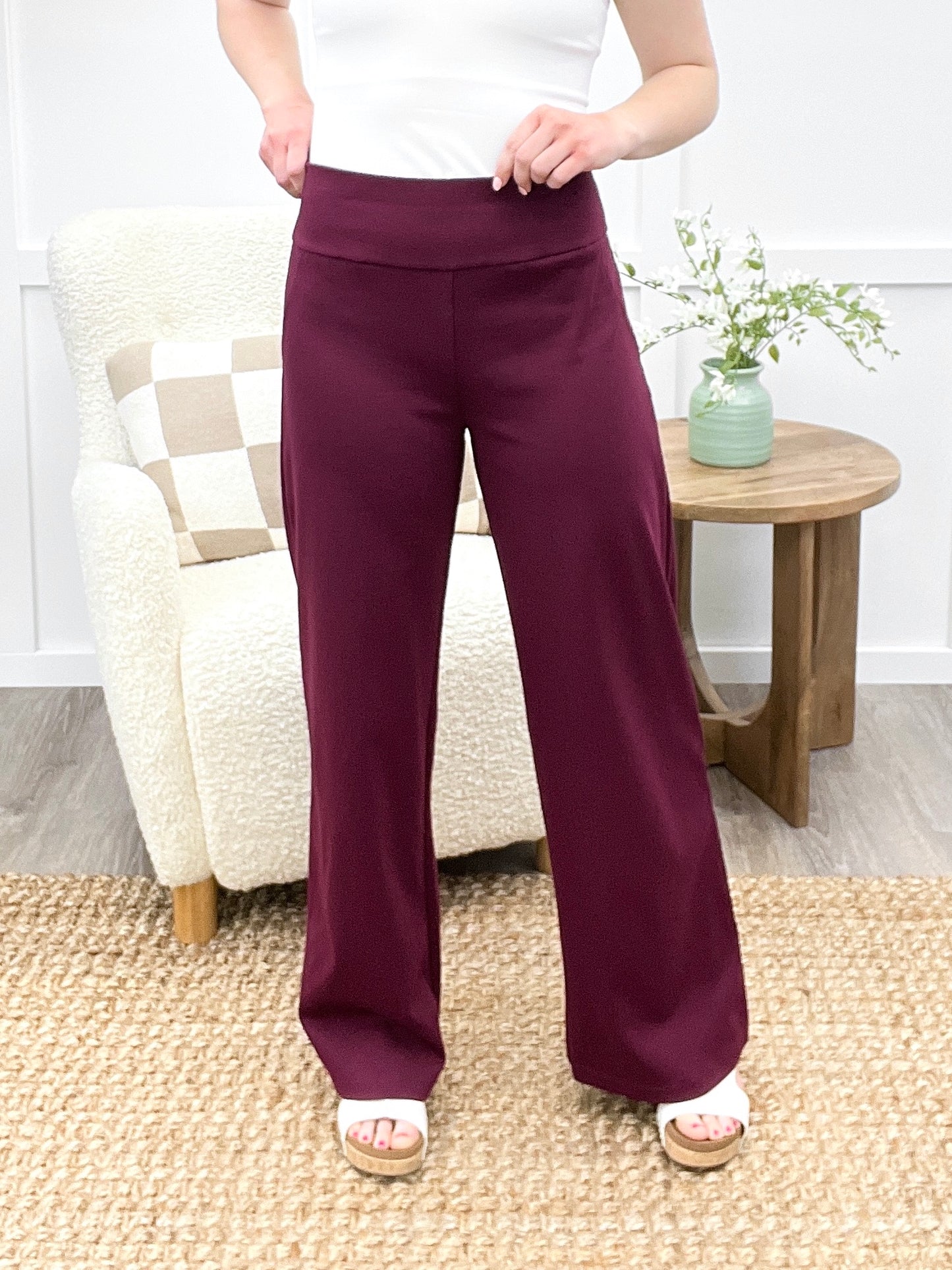 Dear Scarlett Women's  Solid Wide Leg Magic Pants, Wine