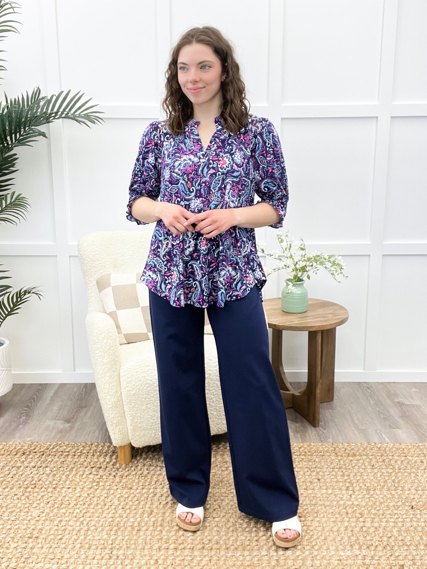 Dear Scarlett Women's Solid Wide Leg Magic Pants, Navy