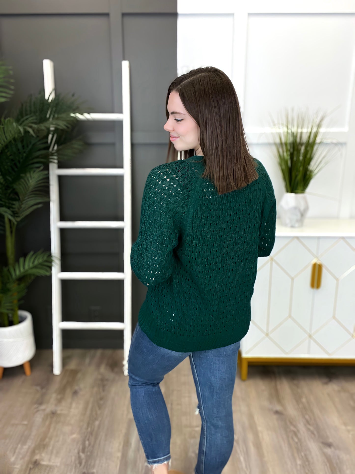 Women's Hunter Green Button Up Knit Cardigan