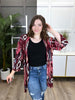 Women's Burgundy Multi Color Geometric Print Cardigan