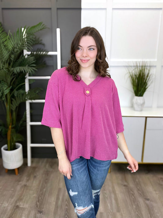 Women's Fuchsia V-Neck Top