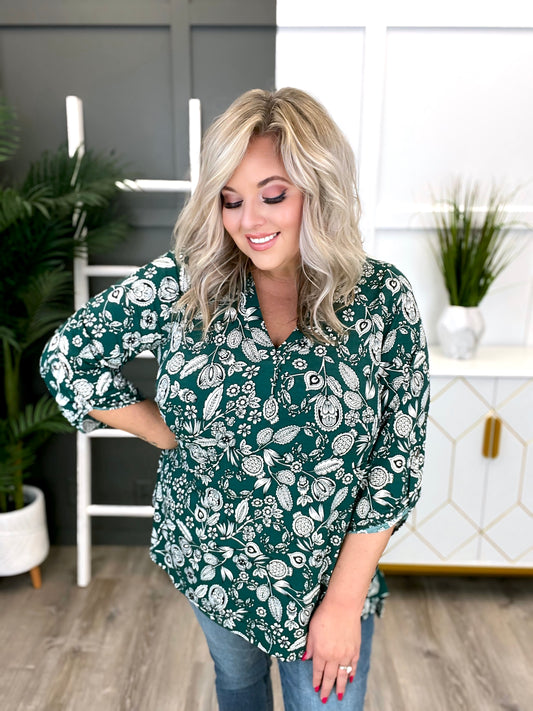 Dear Scarlett Emerald Floral Print Classic Top