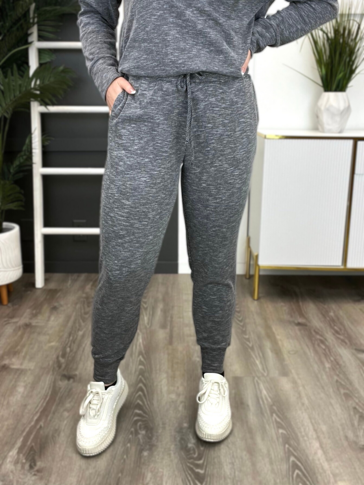 Women's Grey Long Sleeve Hooded Top & Pants Lounge Set