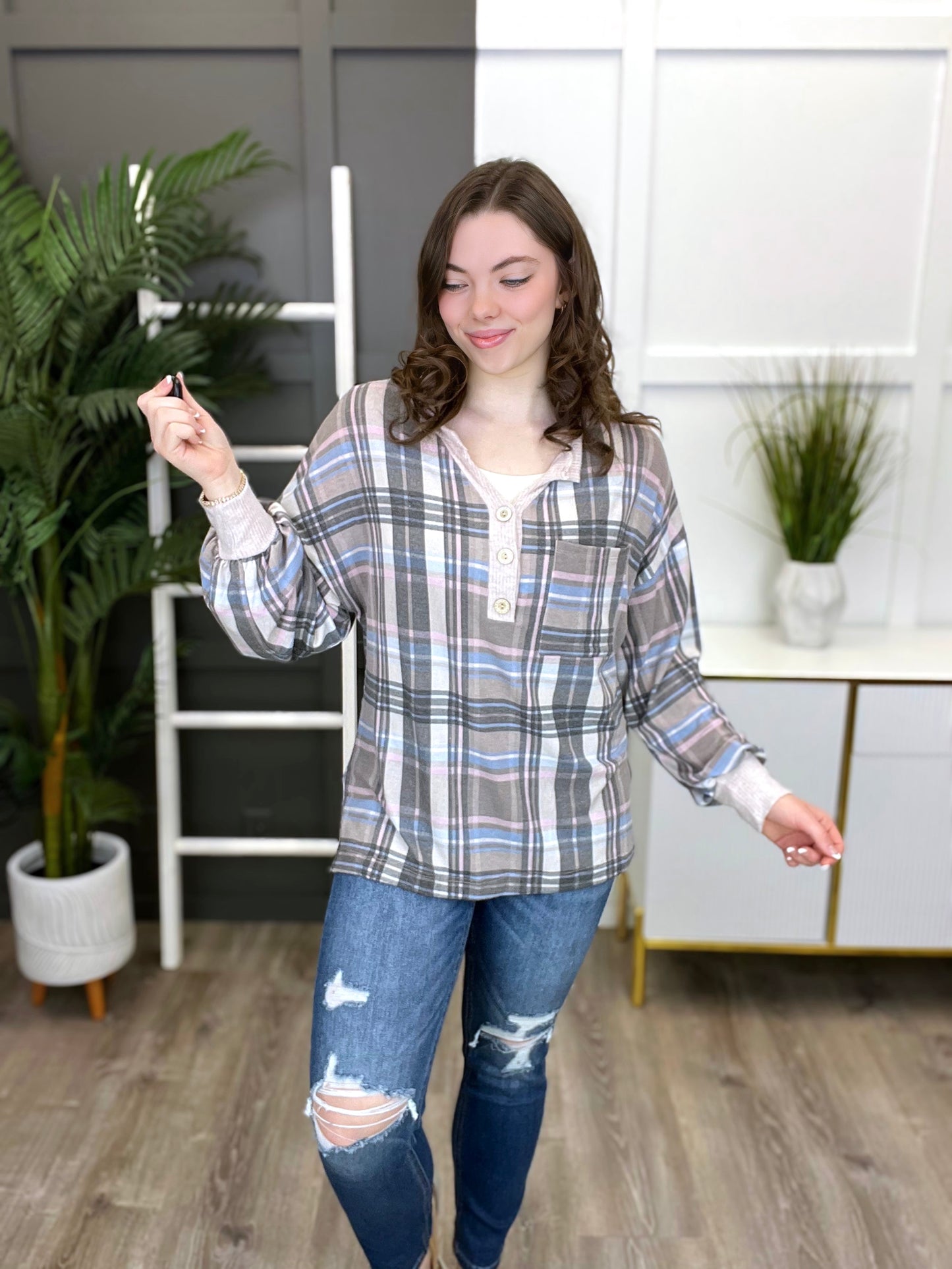 Women's Pastel Plaid Top