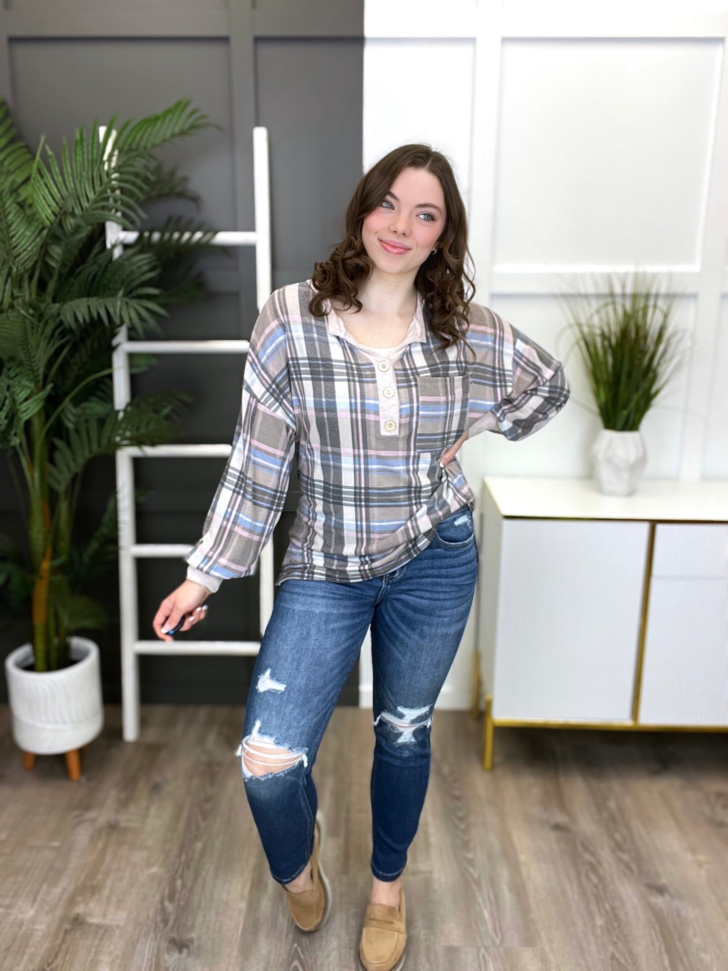 Women's Pastel Plaid Top