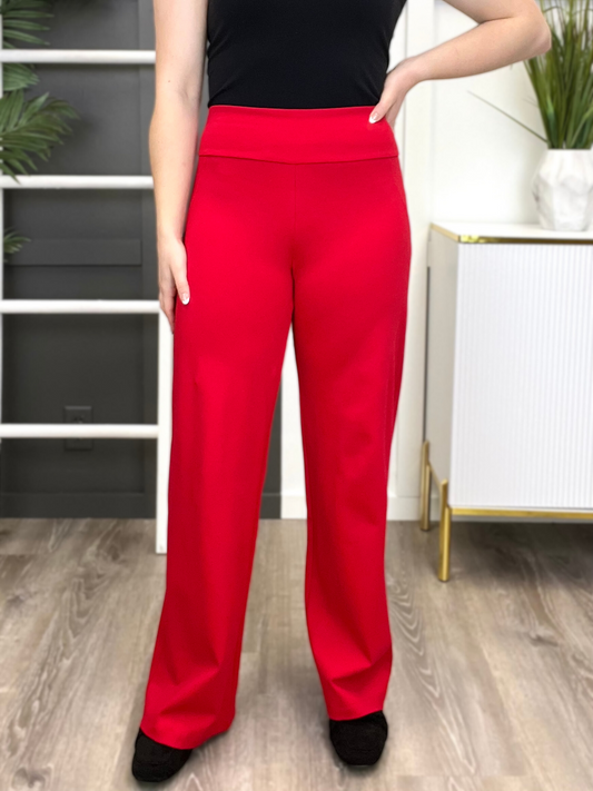 Dear Scarlett Women's REG/PLUS Solid Wide Leg Magic Pants, Red