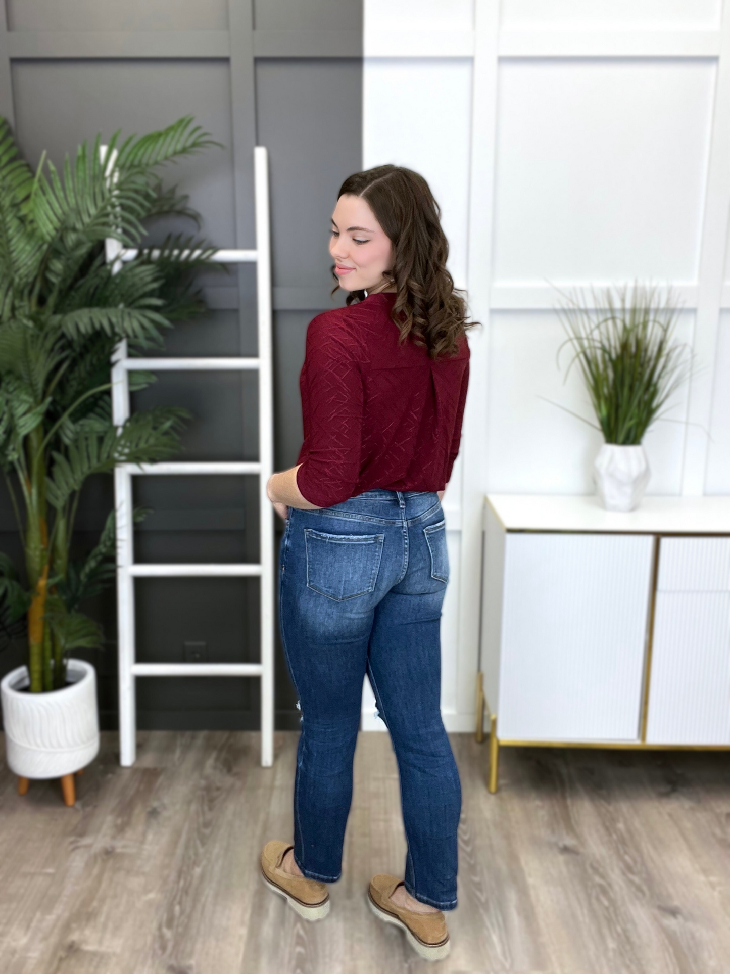 Straight To The Top Mid-Rise Straight Leg Jeans by Mica Denim