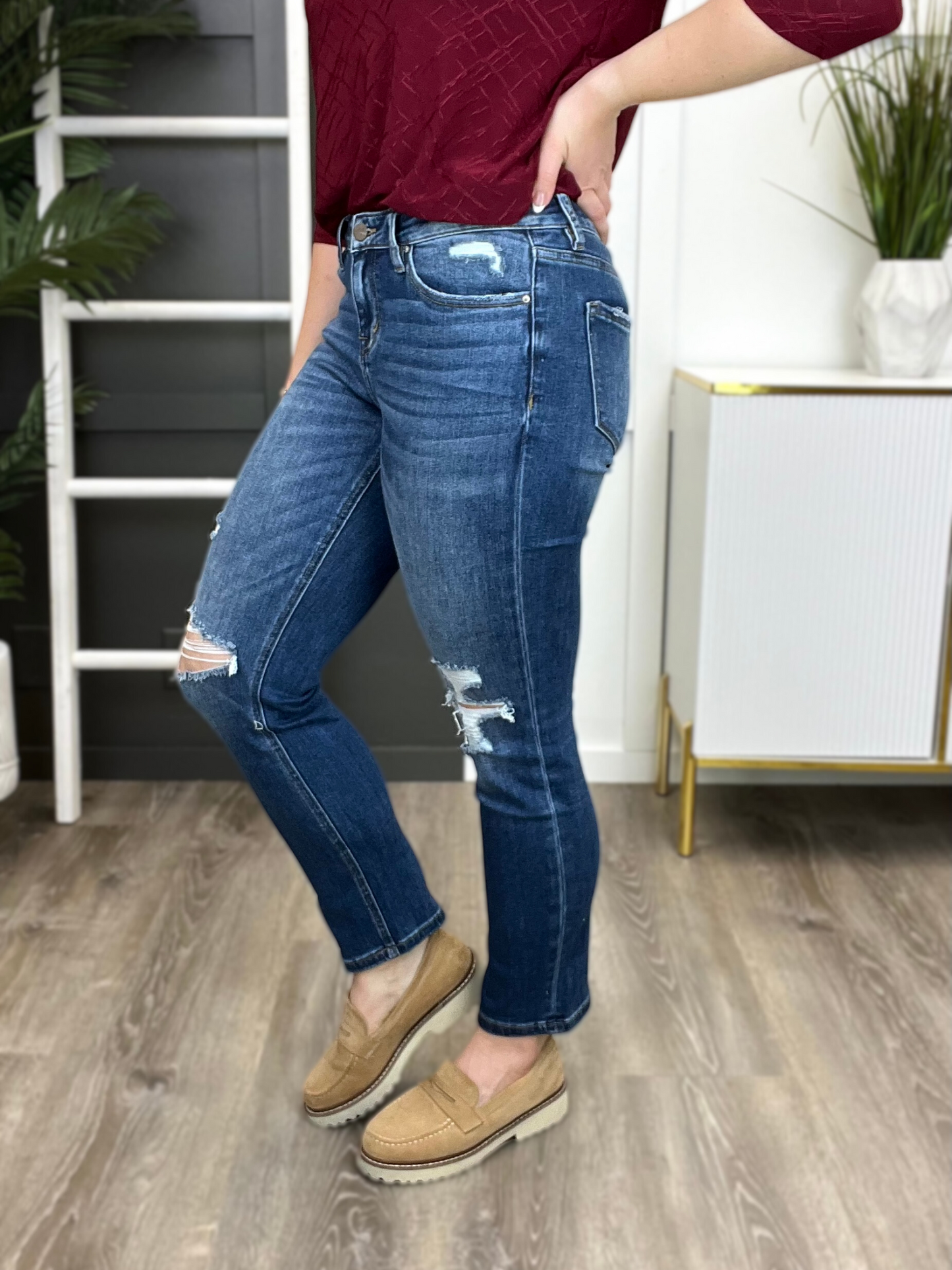 Straight To The Top Mid-Rise Straight Leg Jeans by Mica Denim