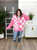 Women's Fuchsia Puff Checker Sweater Cardigan