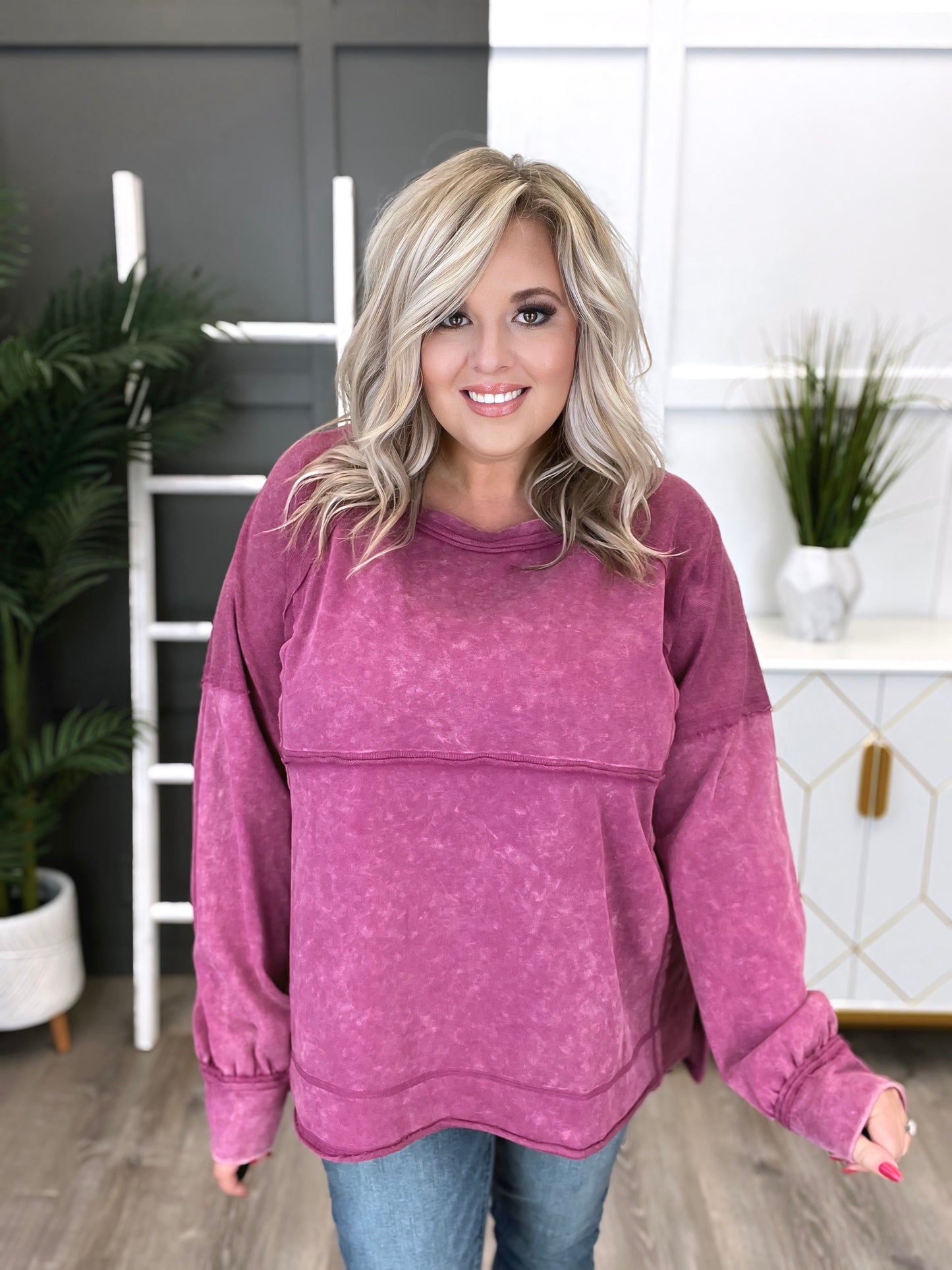 Washed Plum Relaxed Pullover Top